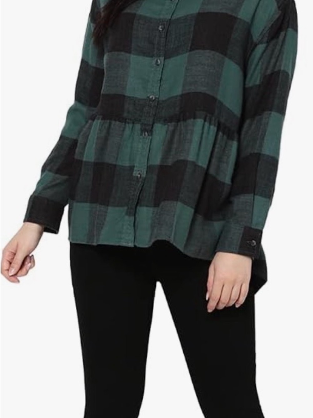 American Eagle Outfitters Teal and Black Plaid Button-Front Blouse